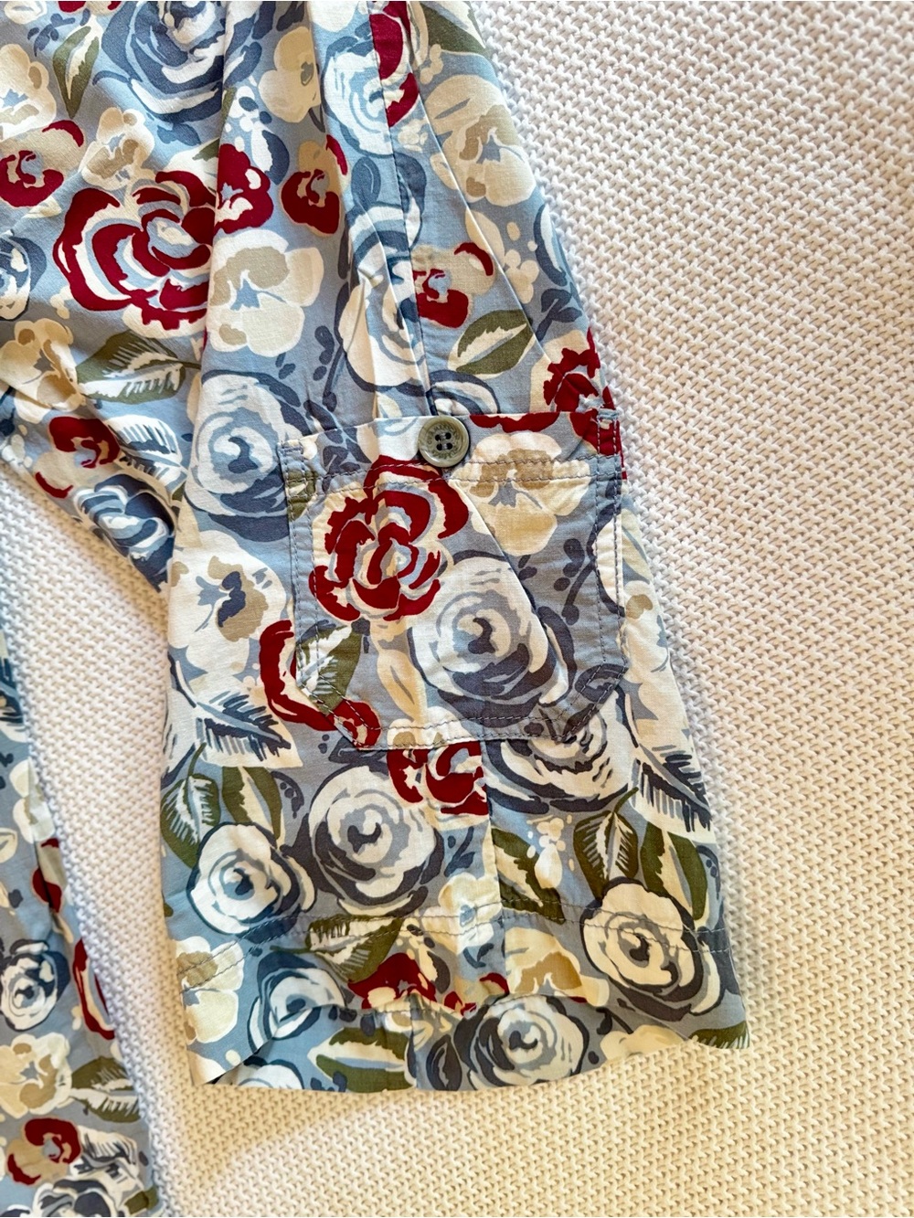 GV Elastic Waist Blue Floral Cropped Cargo Pants Lightweight Cotton Capris - Picture 6 of 14